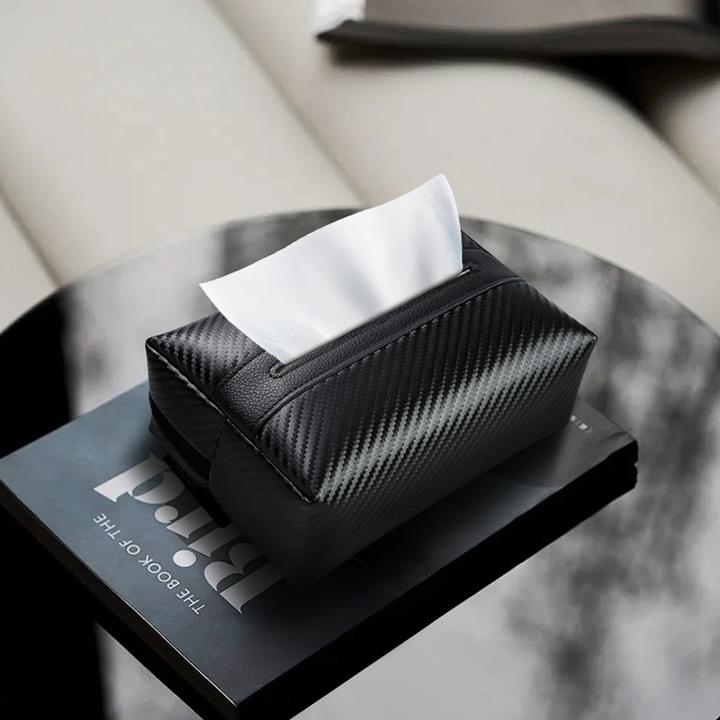 汽车纸巾盒遮阳挡碳纤纹餐巾盒座椅背扶手箱松紧带固定悬挂抽纸盒