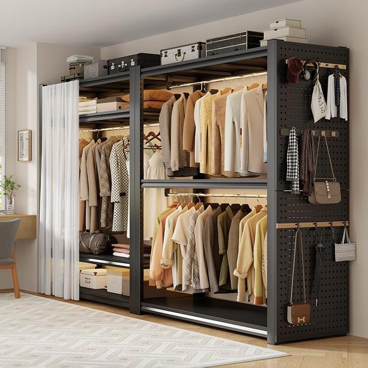 货架衣柜家用卧室出租房落地式简易衣帽架diy洞洞板金属钢制衣架