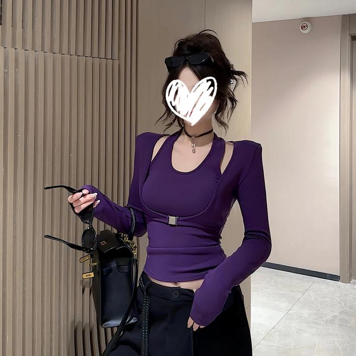 纯欲风假两件长袖T恤女2025秋季新款韩系氛围感穿搭独特绝美上衣