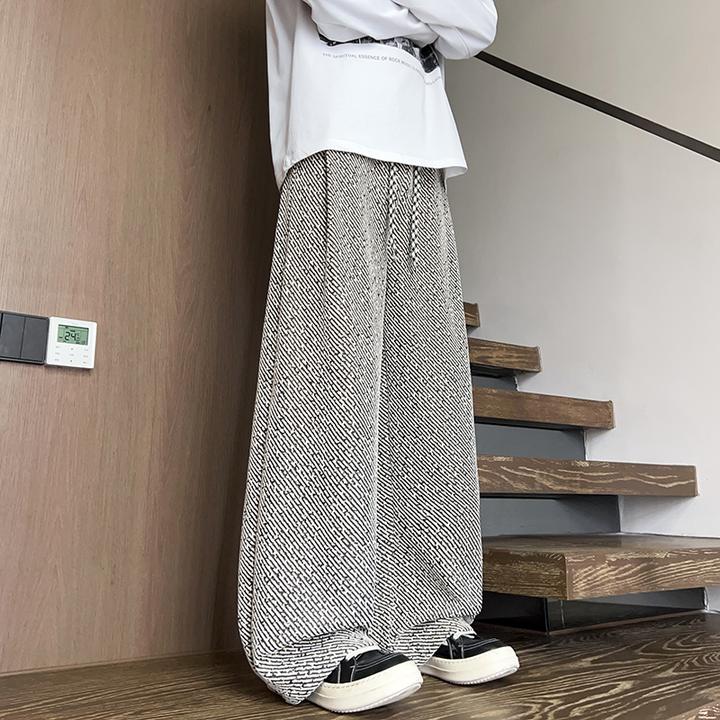 美式复古小香风休闲裤子男秋季薄款垂感宽松潮流直筒阔腿拖地长裤