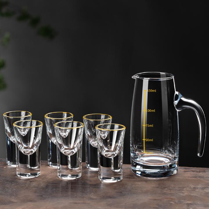 描金简约白酒杯易清洗酒杯刻度家用中式水晶玻璃分酒器无铅子弹杯