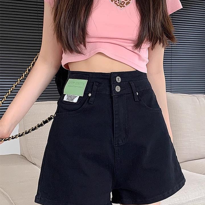 黑色高腰牛仔短裤女夏季薄款大码胖mm显瘦遮肚小个子a字阔腿热裤