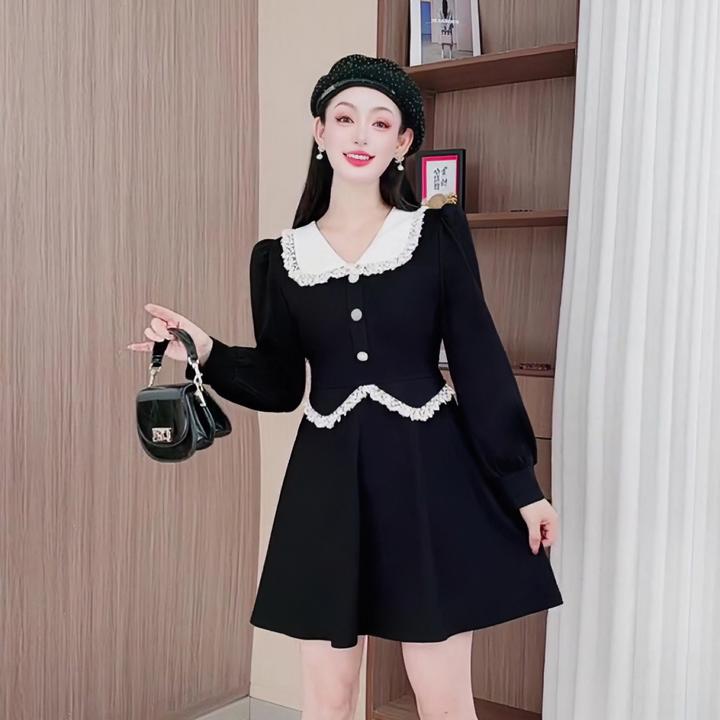 3723气质连衣裙女假两件洋气秋冬法式显瘦收腰百搭显瘦大码连衣裙