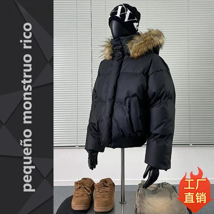 美式高街cleanfit可拆卸毛领连帽棉服冬季高级感派克服男女外套潮