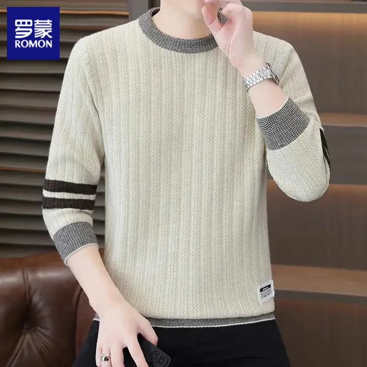 罗蒙秋冬季新款毛衣男士加厚圆领针织衫休闲百搭时尚打底衫上衣男