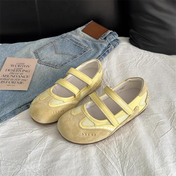 2025年夏季新款魔术贴平底舒适圆头女鞋浅口芭蕾舞鞋一字带单鞋女