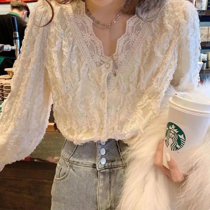 领打底秋冬新款蕾丝早秋金丝绒长袖洋气上衣减龄衬衫小衫