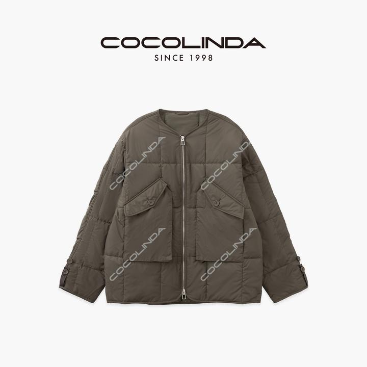 COCOLINDA | 日系男女CP军绿色立体廓形超轻棉服外套C5117