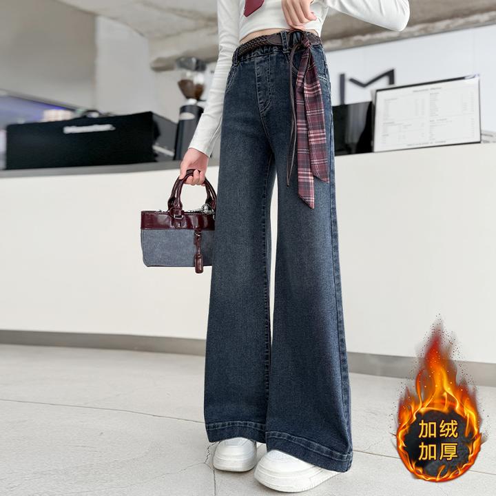 女童牛仔裤冬季2025新款女大童阔腿裤冬装加绒加厚直筒裤儿童裤子