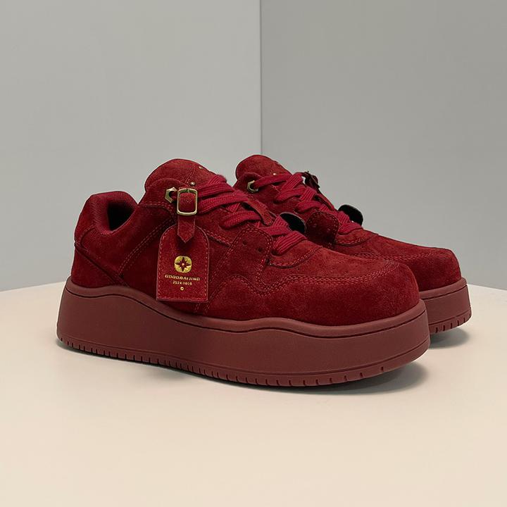 小众设计暗红板鞋男女厚底增高休闲鞋情侣春夏时尚新款厚底面包鞋