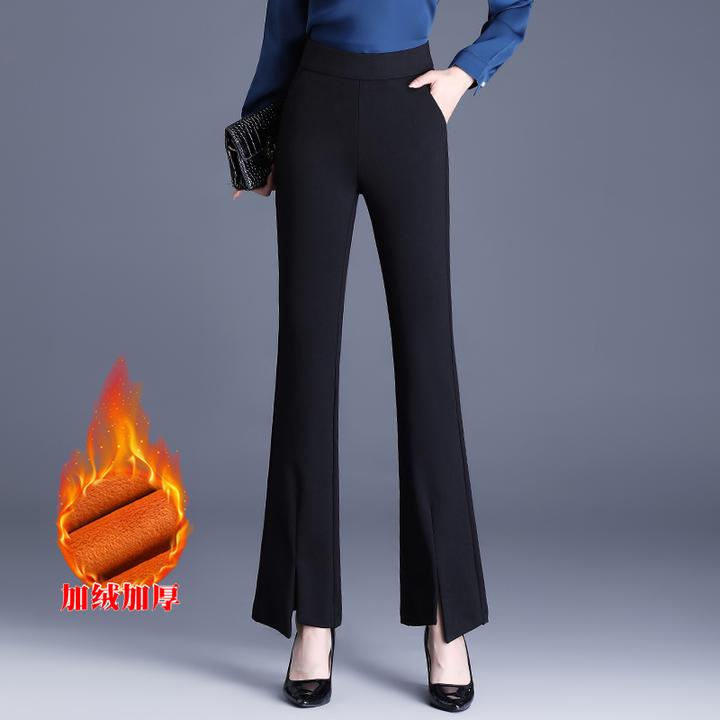 2024秋冬新款高端品牌弹力修身高腰长裤显瘦微喇裤开叉加绒休闲裤