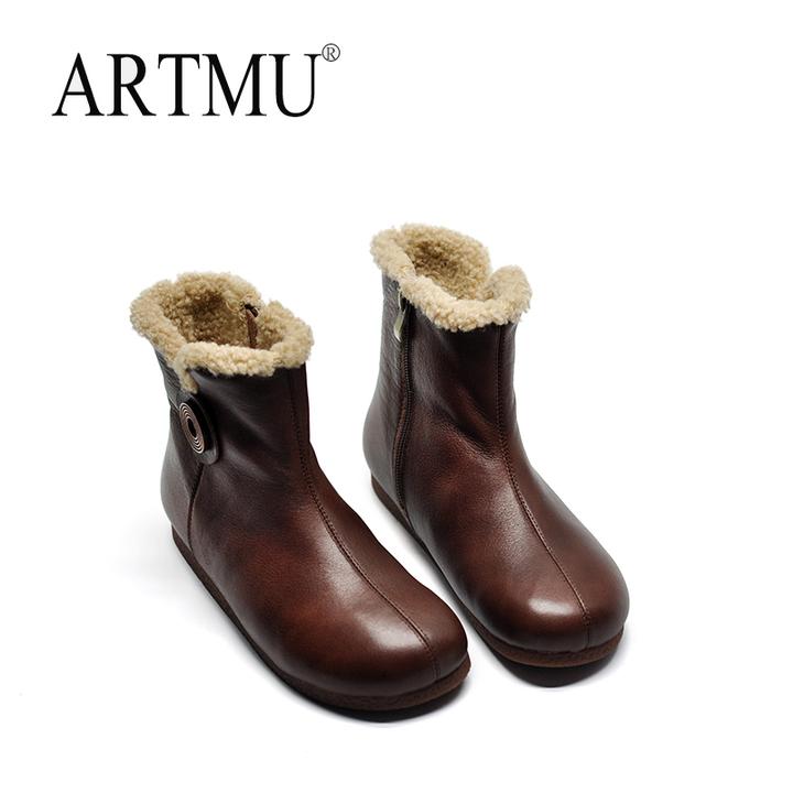 Artmu阿木原创棉鞋女冬加绒保暖真皮雪地靴短靴保暖女靴子1821-51