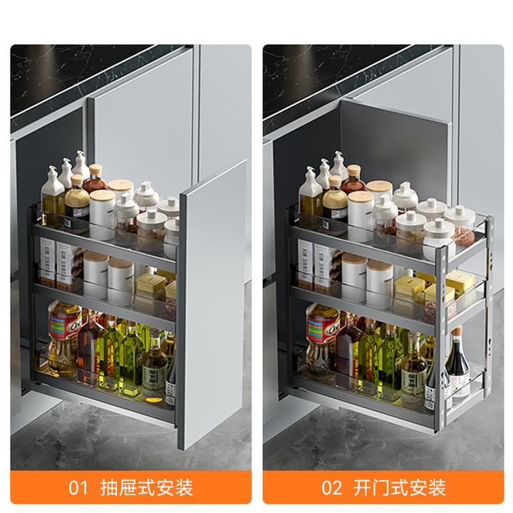 爱纳宝厨房橱柜拉篮抽屉式双层玻璃款三层收纳碗篮拉篮橱柜抽屉式