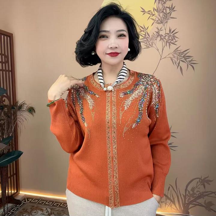 妈妈装针织外套女春秋冬拉链中老年女装宽松时尚休闲洋气开衫上衣