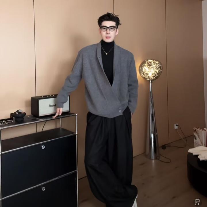 老刘爱穿搭针织衫道袍毛衣秋冬季开衫老钱百搭松弛慵懒感上衣外套