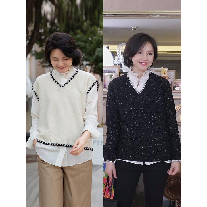 我是摩羯 金银豆 MORO系列A规山羊绒手钩边V领针织背心长袖