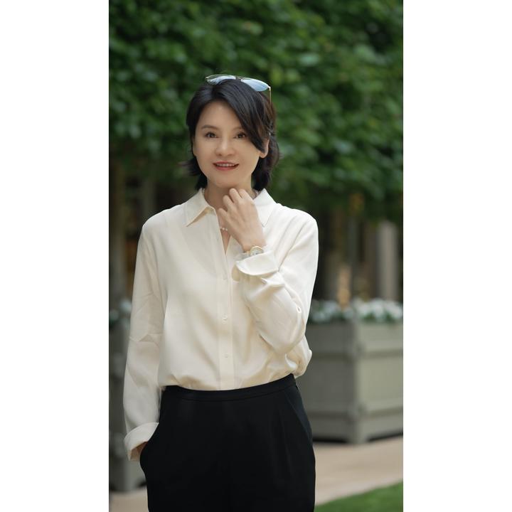 我是摩羯 圣托里尼蓝白 6A级23MM弹力重绉桑蚕丝真丝春夏衬衫上衣