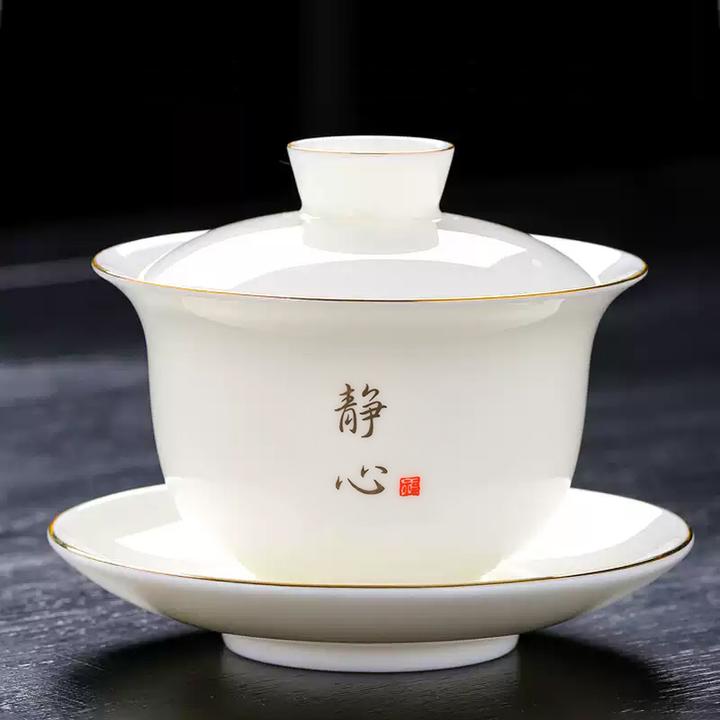 羊脂玉白瓷盖碗茶杯单个家用泡茶碗德化三才盖碗盖子功夫茶具大号