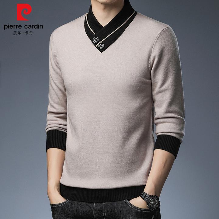 【皮尔卡丹国际大牌】羊毛衫男士秋冬季加厚V领毛衣男针织衫打底衫