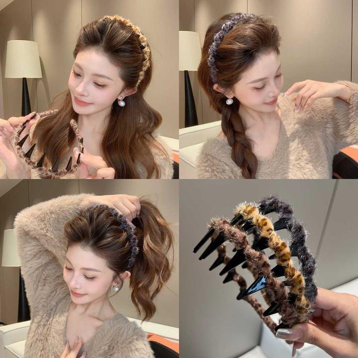 甜酷豹纹带齿波浪发箍秋冬发根蓬松神器洗脸压发防滑头箍发卡头饰