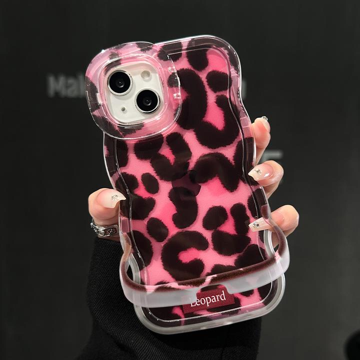 适用苹果vivo华为oppo小米iPhone16粉棕豹纹双支架高级感手机壳