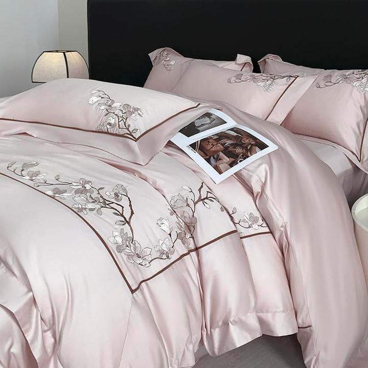 新中式高端全棉刺绣被套四件套纯棉亲肤床单款单双人被罩床上用品