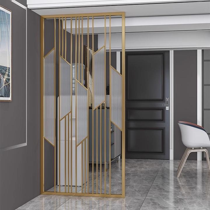 不锈钢轻奢长虹玻璃网红隔断装饰客餐厅铁艺金属屏风现代简约入户