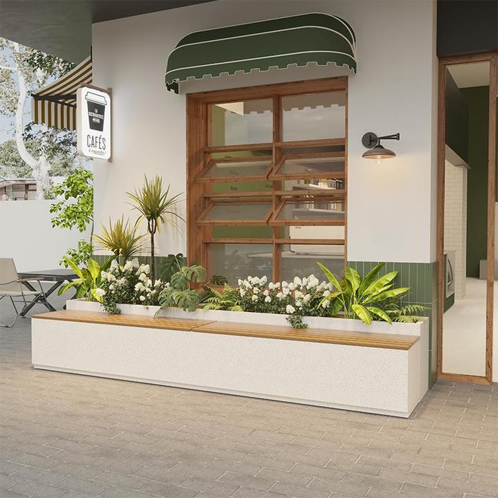 庭院露台简约大气太阳能发光花箱座椅组合长椅悬浮花箱座椅定制