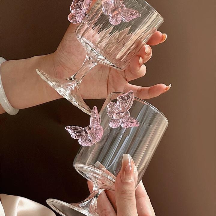 原创设计高硼硅玻璃高脚杯蝴蝶高颜值香槟杯鸡尾酒杯水杯（两只装）