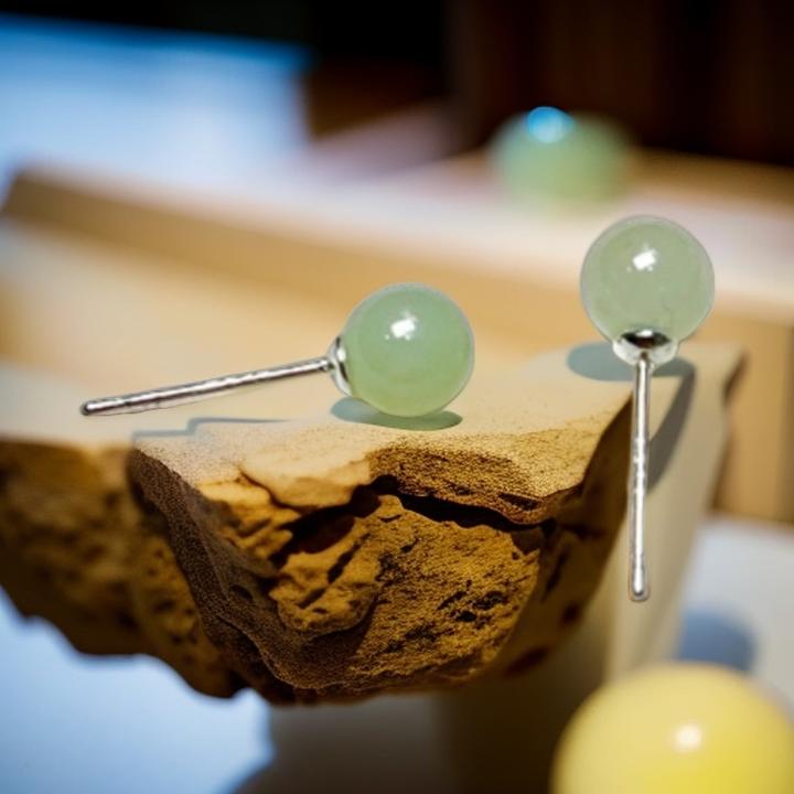 S925银天然和田玉耳钉冰晴水耳钉卡6mm简约适合女士长期佩戴的玉