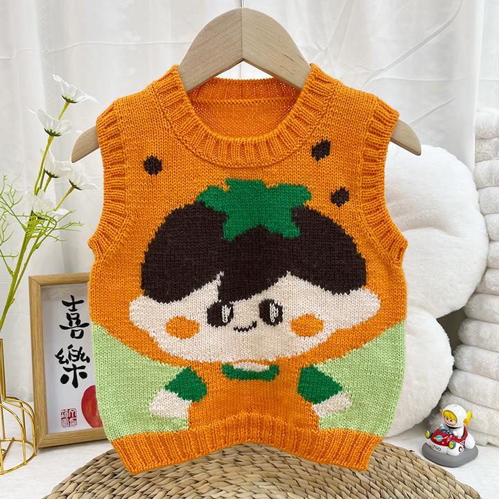 橙子男孩马甲背心编织非成品100%美丽诺纯羊毛材料含配色线