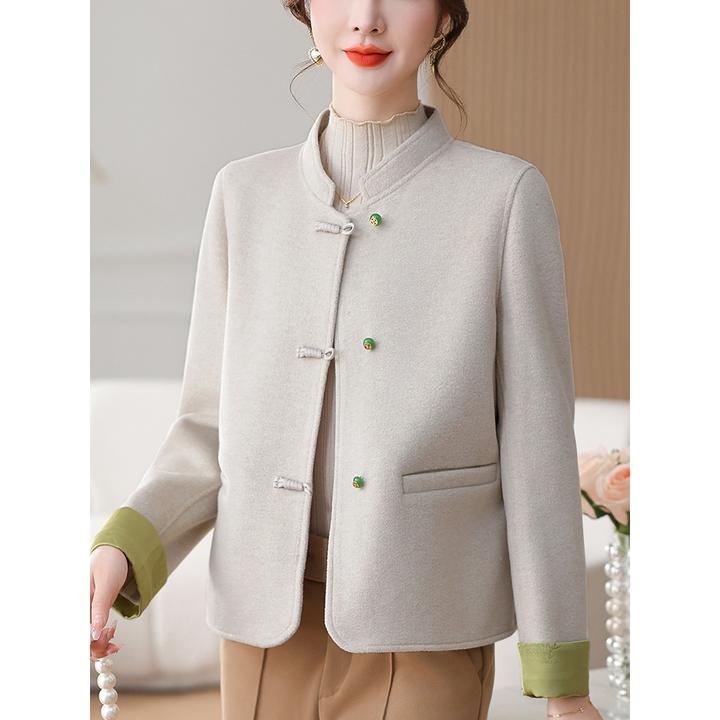 新中式妈妈秋装洋气双面呢外套2024新款中老年女秋冬国风毛呢上衣