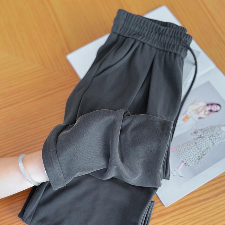 灰色冰丝铜氨丝窄版阔腿裤女夏季2025新款小个子垂感直筒休闲裤子