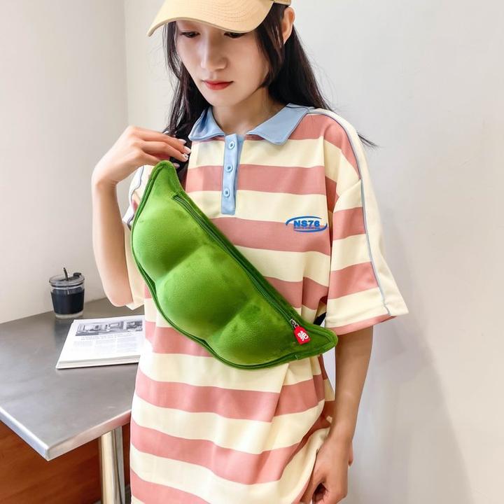 个性创意毛豆造型斜挎包包女 软萌毛绒单肩包 可爱趣味搞怪胸包女