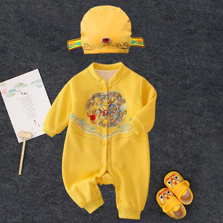 龙宝宝出生衣服初生婴儿龙袍满月礼服男龙年春节本命年百天黄马褂