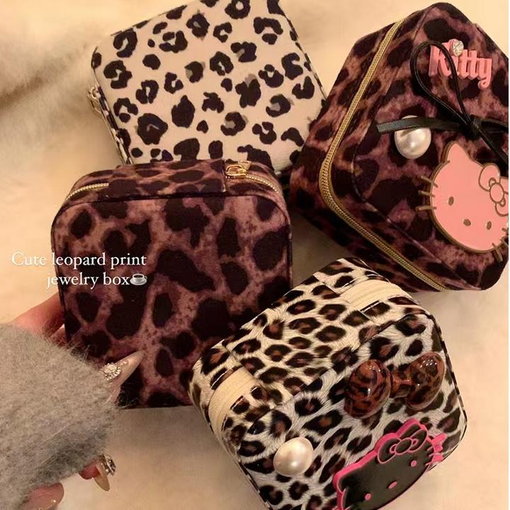 首饰盒/箱 高颜值豹纹KT猫首饰盒卡通饰品收纳盒简约便携饰品盒