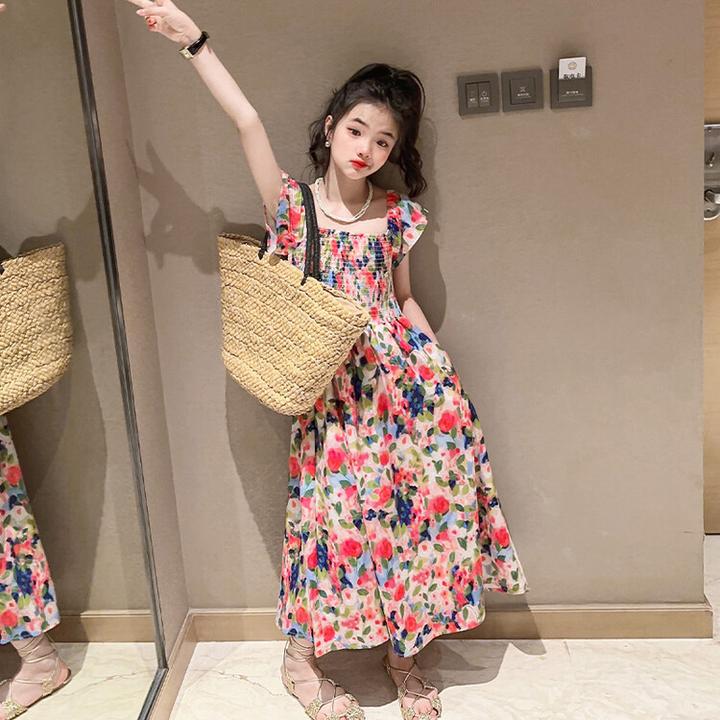 女童夏装连衣裙2025新款夏季中大童韩版洋气小女孩碎花气质公主裙