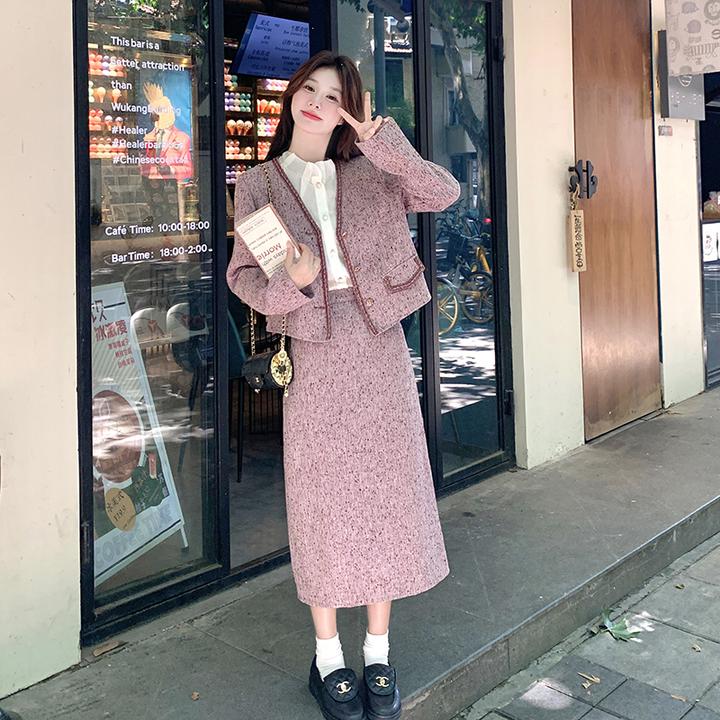 紫色法式复古粗花呢套装裙女2024秋季新款小香风外套半身裙两件套