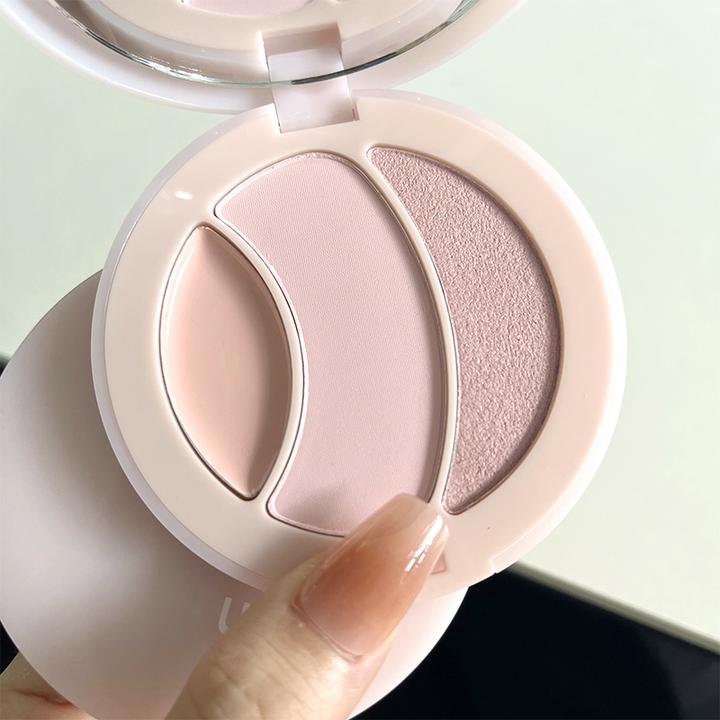 粉嫩通透感少女肌!三色哑光高光粉膏 水光感立体提亮多功能修容盘