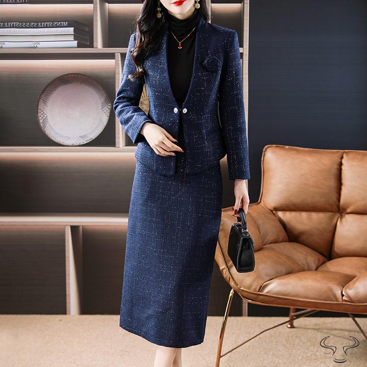 高级感西装连衣裙女2024秋新款妈妈修身显瘦套裙装