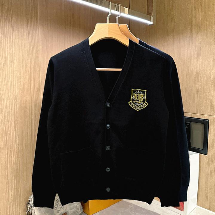 法尔利格欧美简约休闲时尚开衫毛衣男秋冬潮流刺绣修身针织外套男