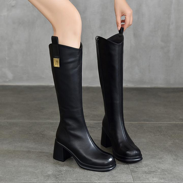真皮长靴高跟骑士靴侧拉链秋冬新款头层牛皮百搭高筒靴不过膝长筒