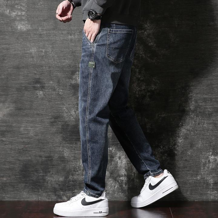 高端弹力复古牛仔裤男款秋季宽松直筒潮流百搭耐磨帅气休闲长裤子
