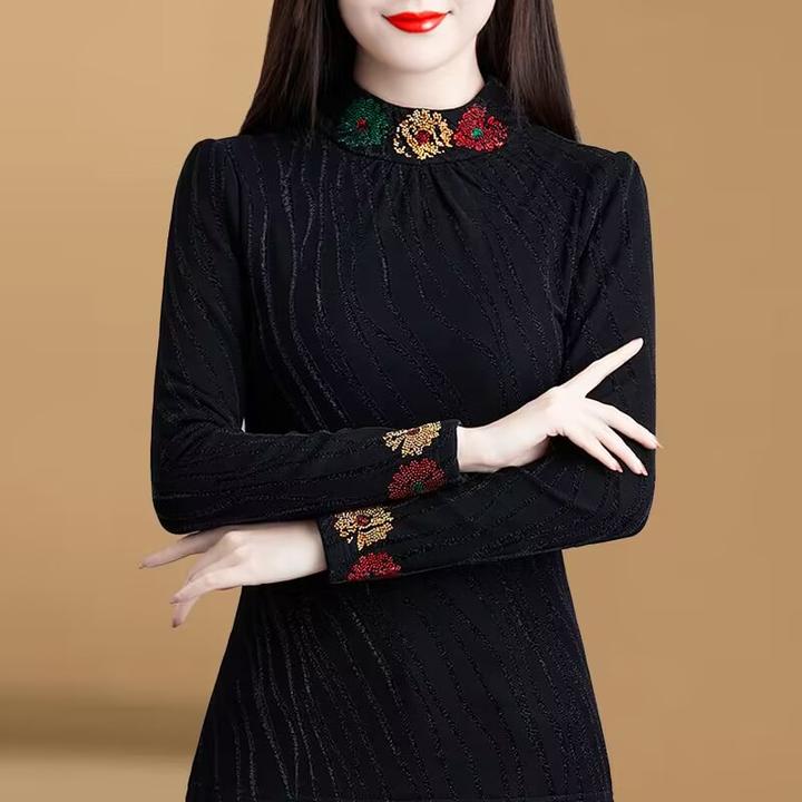 秋季新款拼接显瘦气质长袖打底衫女士加绒上衣