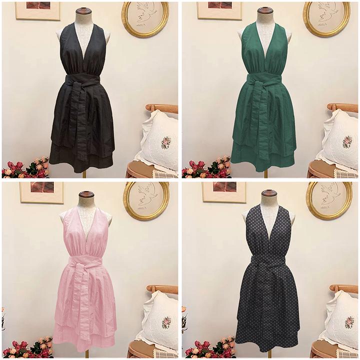 新款纯色V领围裙家用做饭清洁防污耐磨罩衣花店上班工作服女围腰