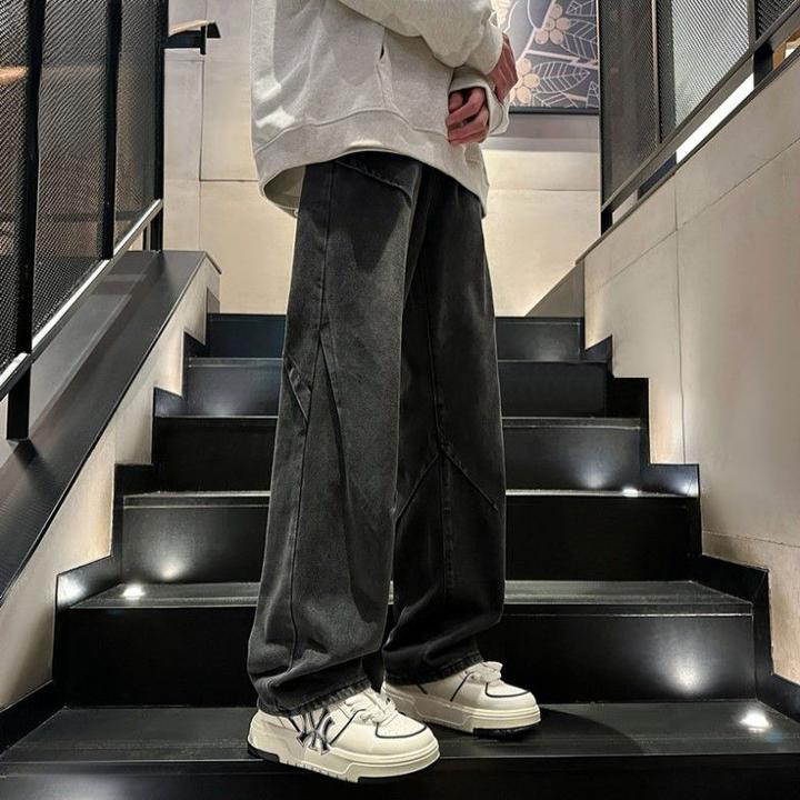 高街美式个性复古牛仔裤秋冬新款大码潮牌裤子宽松直筒阔腿长裤男