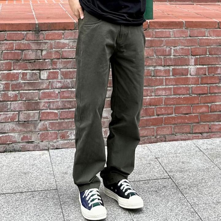 水洗做旧磨毛直筒休闲裤2024百搭风格高级感长裤纯色高街显瘦裤子