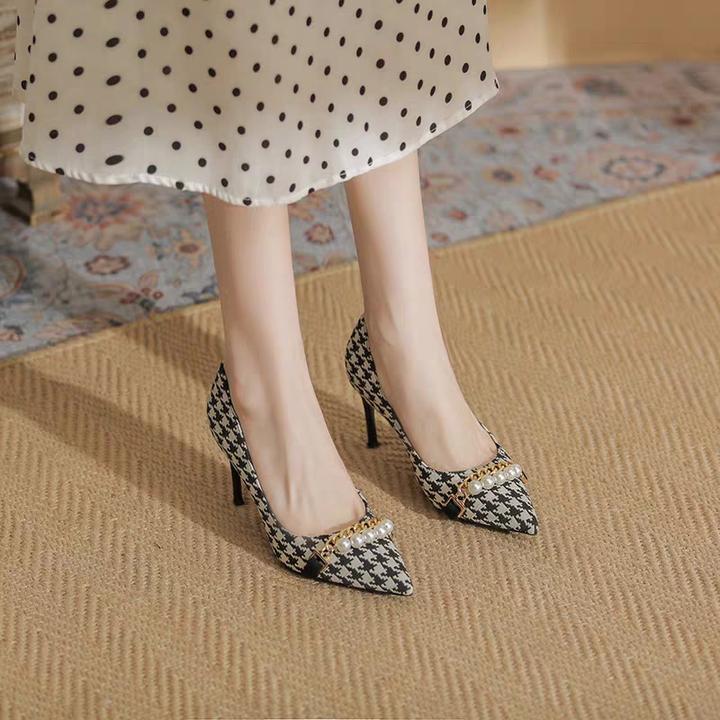 浅口高跟鞋女2025新款春秋黑色细跟百搭气质名媛浅口尖头单鞋女鞋