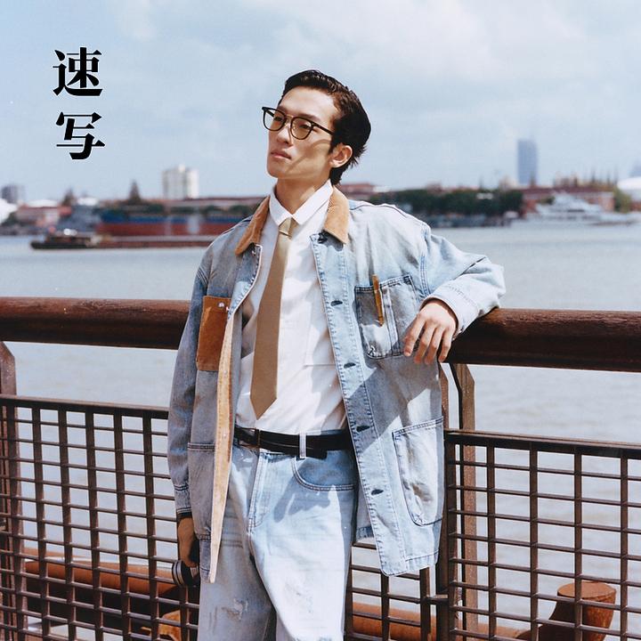 速写男装秋冬新款休闲宽松牛仔风衣水洗复古时尚潮外套9O9911970