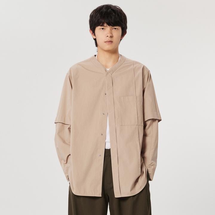 速写男装春夏新品衬衣长袖宽松V领棉质复古设计感日系9N3210280